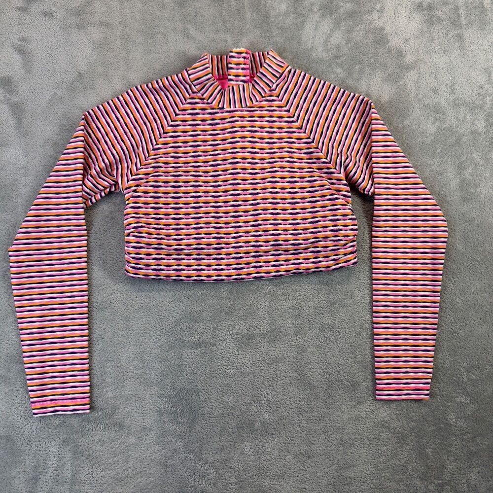 Athleta Crop Top Womens Extra Small Pink Orange Activewear Mock Long Sleeve Cute